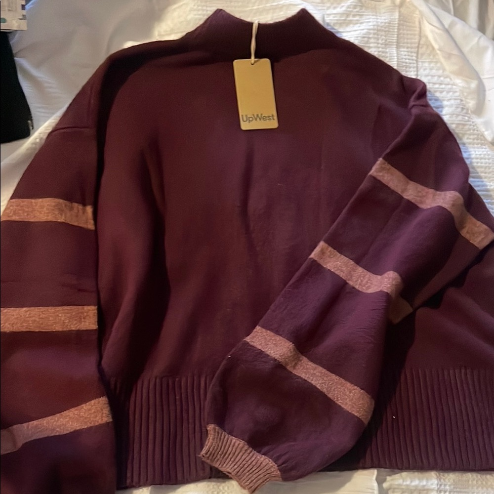 UpWest Red Cowl Neck Sweater with Relaxed Fit and Ribbed Texture